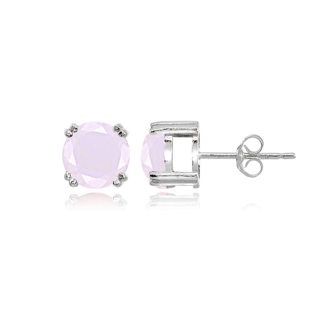 Sterling Silver Pink Crystal 8mm Round Solitaire Small Stud Earrings
