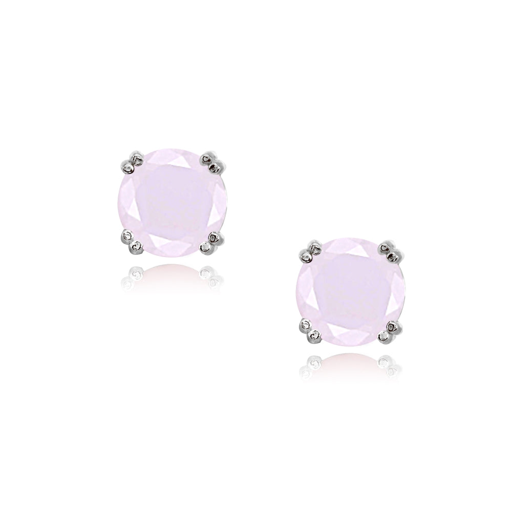 Sterling Silver Pink Crystal 8mm Round Solitaire Small Stud Earrings-2