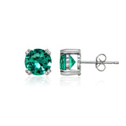 Sterling Silver Teal Glass 8mm Round Solitaire Small Stud Earrings