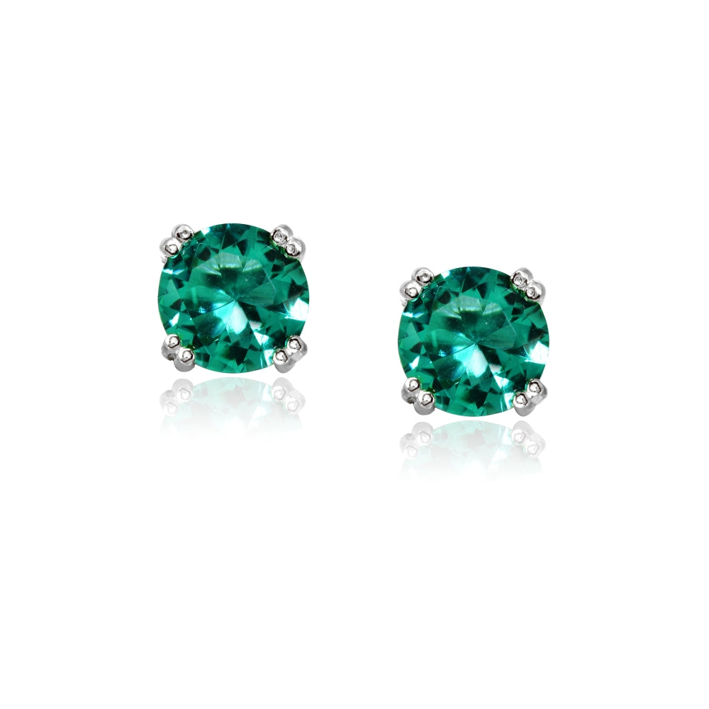 Sterling Silver Teal Glass 8mm Round Solitaire Small Stud Earrings-2