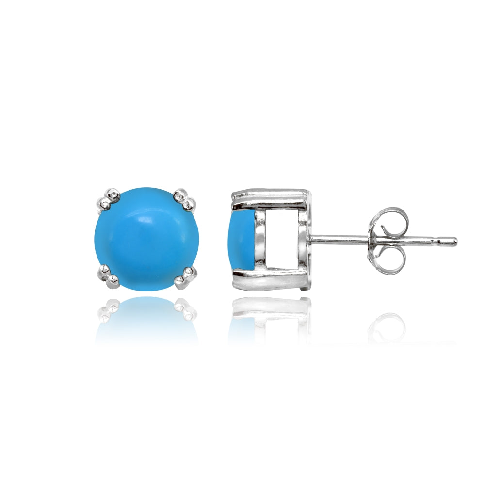 Sterling Silver Created Turq 8mm Round Solitaire Small Stud Earrings