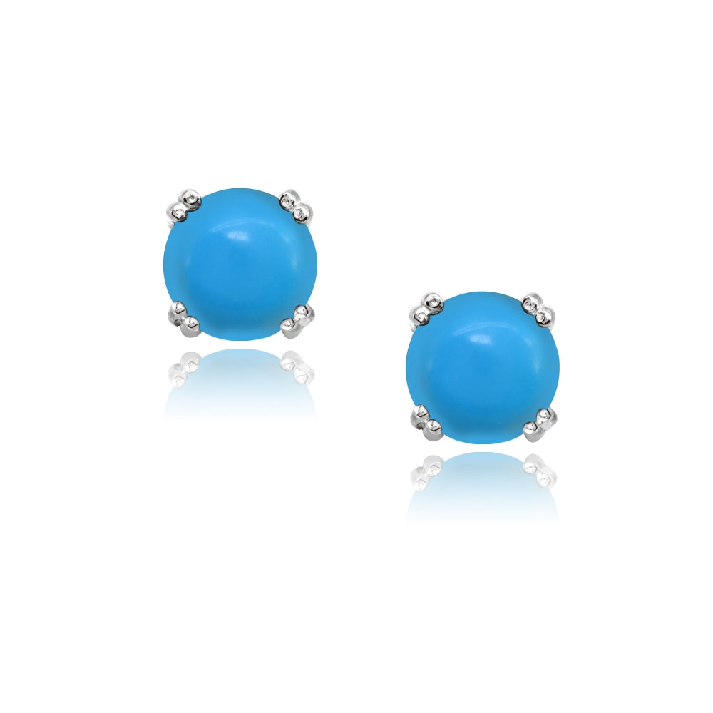 Sterling Silver Created Turq 8mm Round Solitaire Small Stud Earrings-2