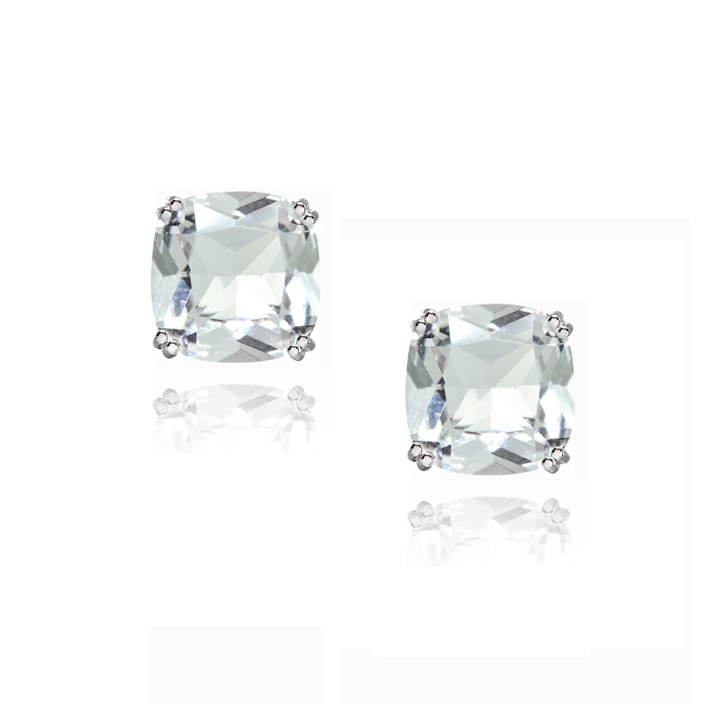 Sterling Silver Clear Crystal 10mm Cushion-Cut Solitaire Small Stud Earrings-2