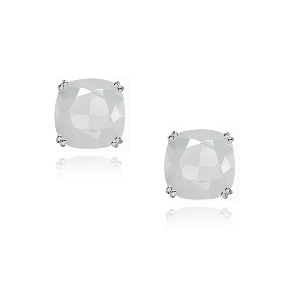 Sterling Silver Created White Opal 10mm Cushion-Cut Solitaire Small Stud Earrings-2