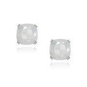 Sterling Silver Created White Opal 10mm Cushion-Cut Solitaire Small Stud Earrings