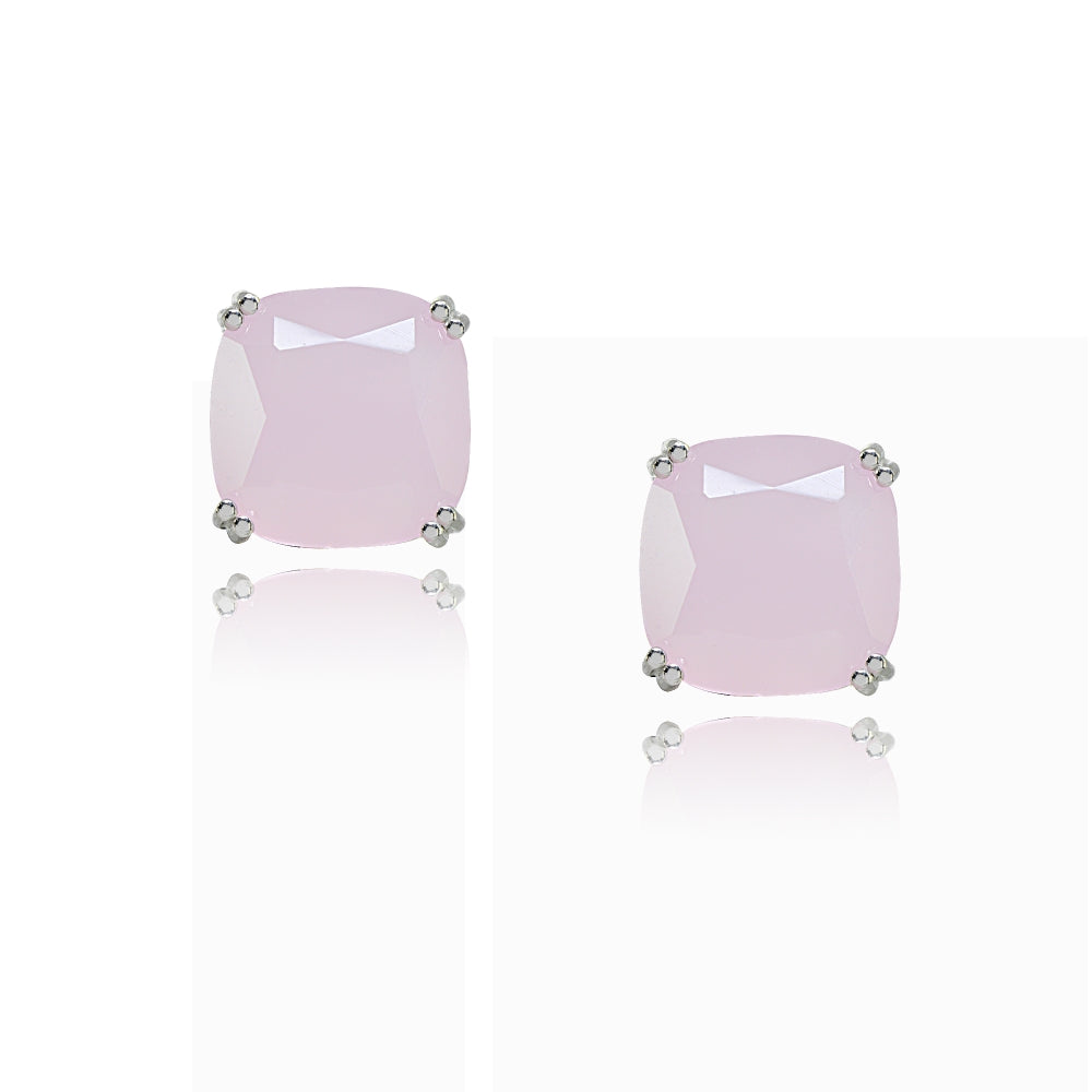 Sterling Silver Pink Crystal 10mm Cushion-Cut Solitaire Small Stud Earrings-2