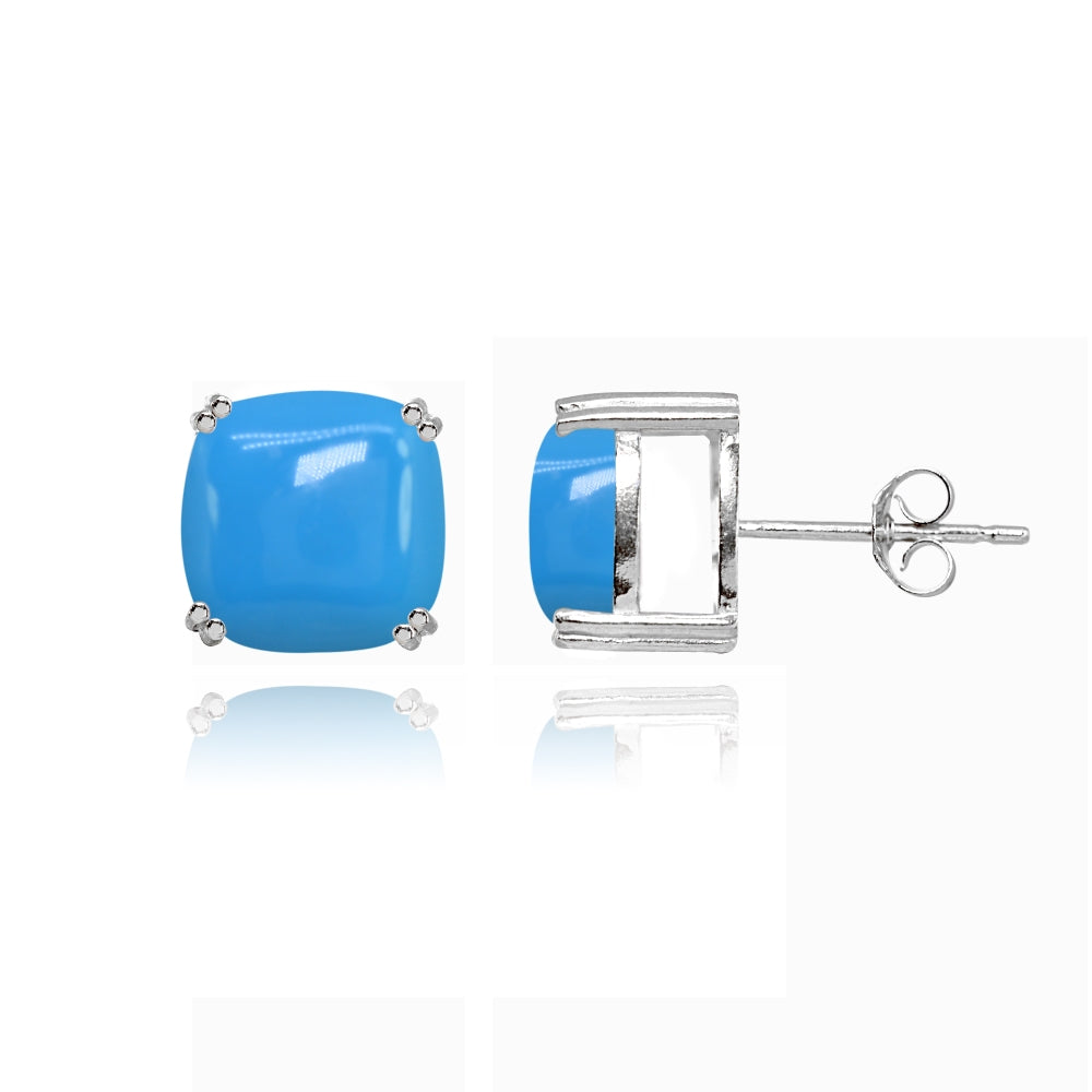 Sterling Silver Created Turq 10mm Cushion-Cut Solitaire Small Stud Earrings