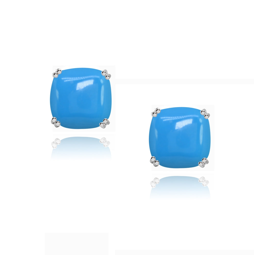 Sterling Silver Created Turq 10mm Cushion-Cut Solitaire Small Stud Earrings-2