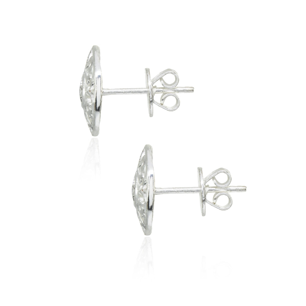 Sterling Silver Filigree Round Flower Button Stud Earrings-3