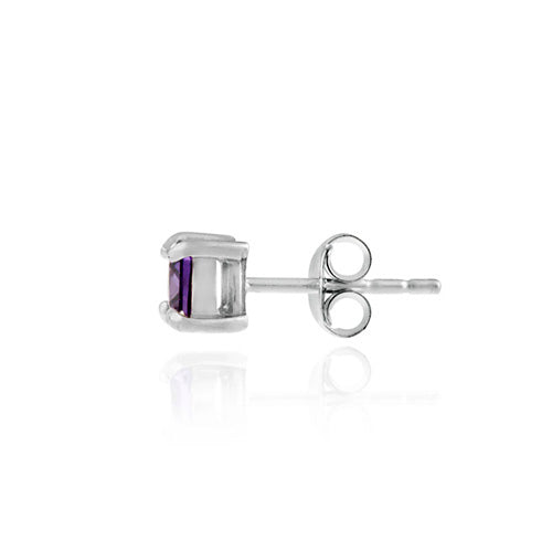 Sterling Silver Amethyst CZ Square Stud Earrings-2
