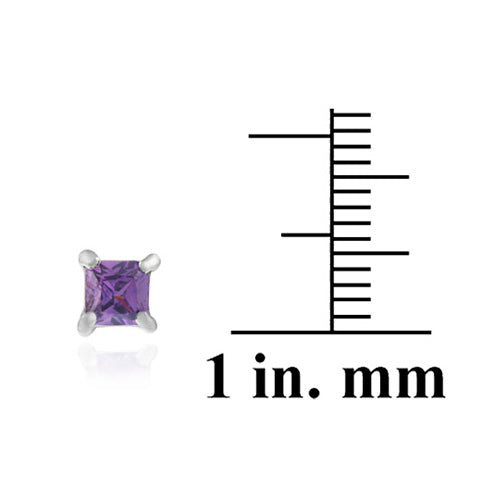 Sterling Silver Amethyst CZ Square Stud Earrings-3