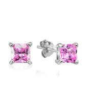 Sterling Silver 3/4ct Light Pink Cubic Zirconia 4mm Square Stud Earrings