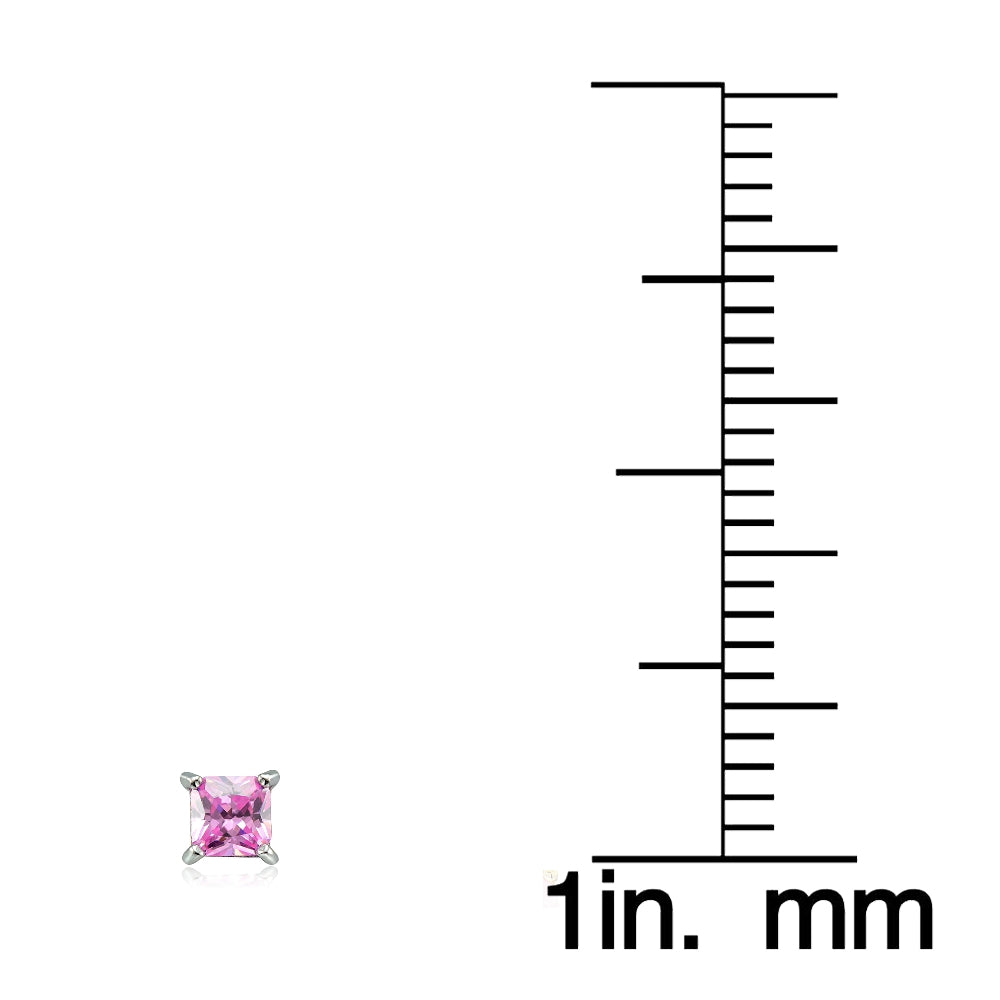 Sterling Silver 3/4ct Light Pink Cubic Zirconia 4mm Square Stud Earrings-3