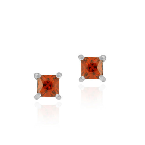 Sterling Silver Red CZ Square Stud Earrings