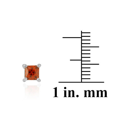 Sterling Silver Red CZ Square Stud Earrings-3