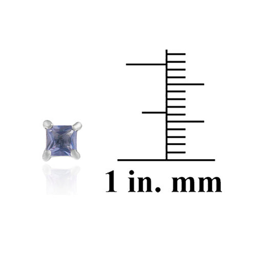 Sterling Silver Tanzanite CZ Square Stud Earrings-3