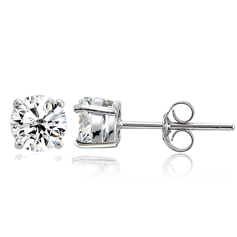 Sterling Silver Cubic Zirconia 6mm Round Stud Earrings