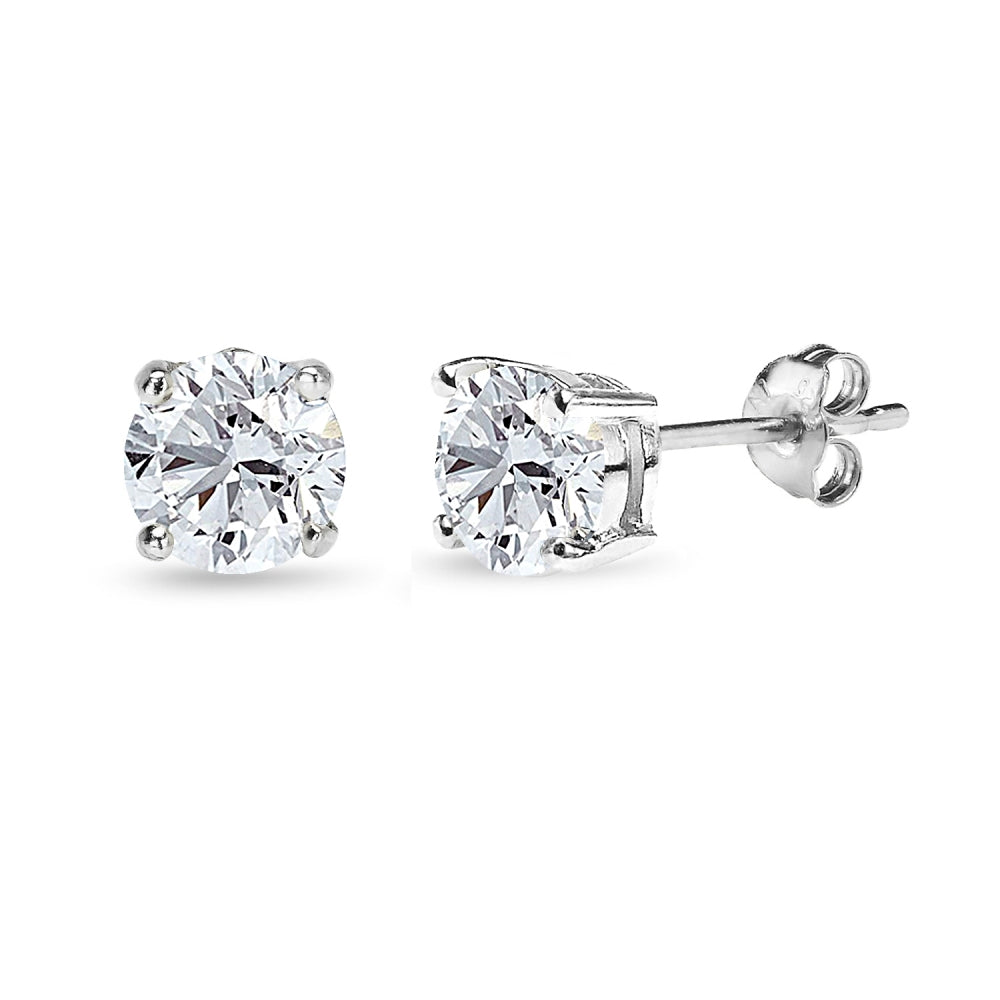 Sterling Silver Cubic Zirconia 6mm Round Stud Earrings-2