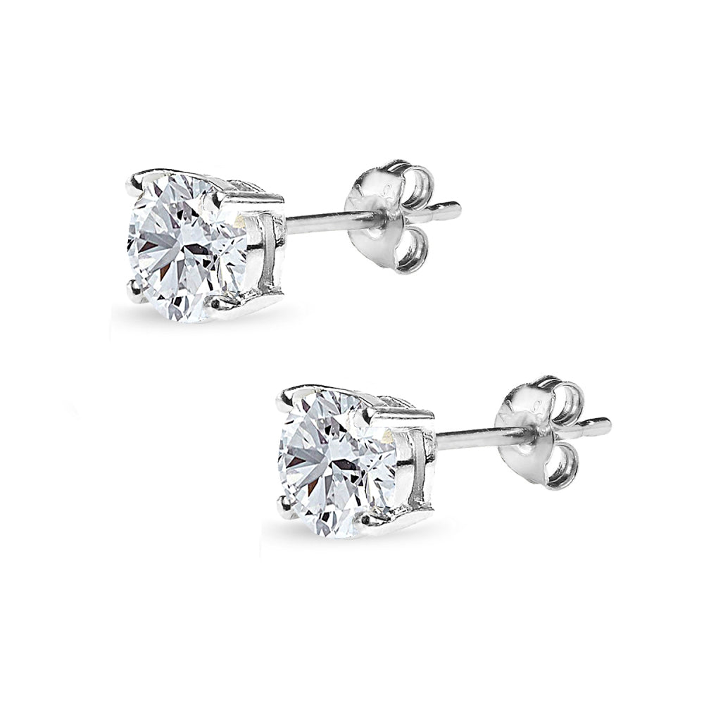 Sterling Silver Cubic Zirconia 6mm Round Stud Earrings-3