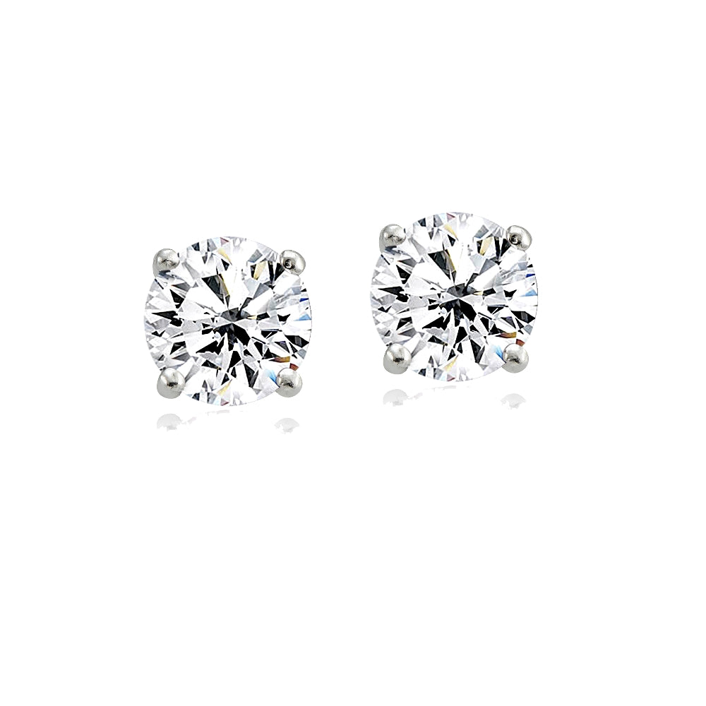 Sterling Silver Cubic Zirconia 6mm Round Stud Earrings-4
