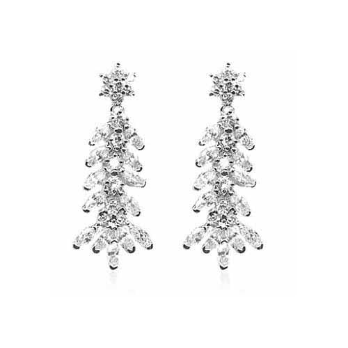 Sterling Silver CZ Flower Dangle Earrings