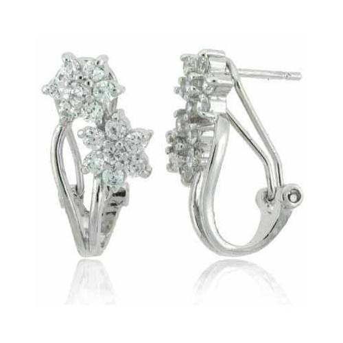 Sterling Silver CZ Double Flower Earrings