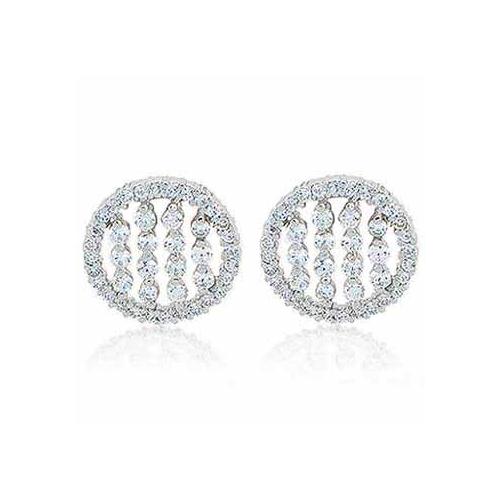 Sterling Silver CZ Striped Circle Stud Earrings