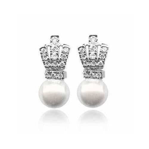 Sterling Silver CZ and Created Pearl Earrings