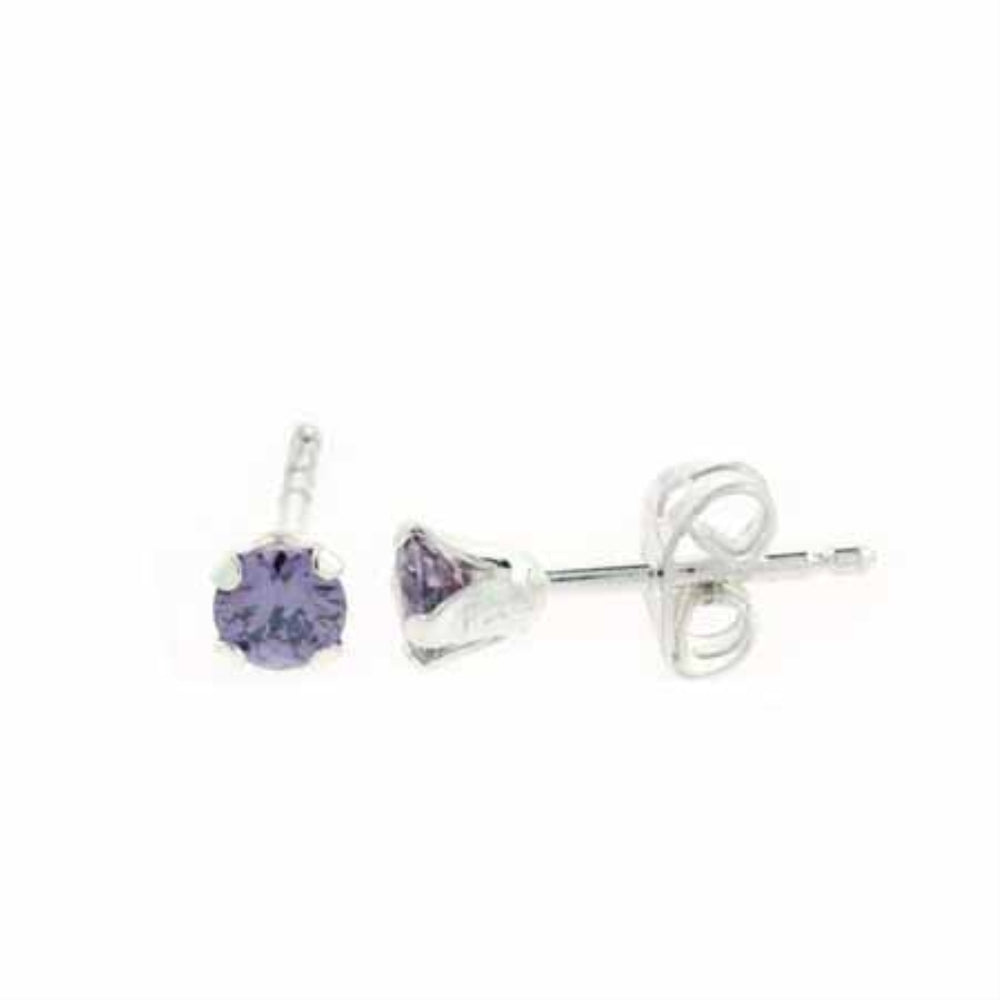 Sterling Silver 4mm Round Amethyst CZ Stud Earrings