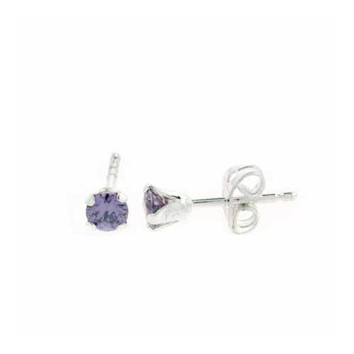 Sterling Silver 4mm Round Amethyst CZ Stud Earrings-2