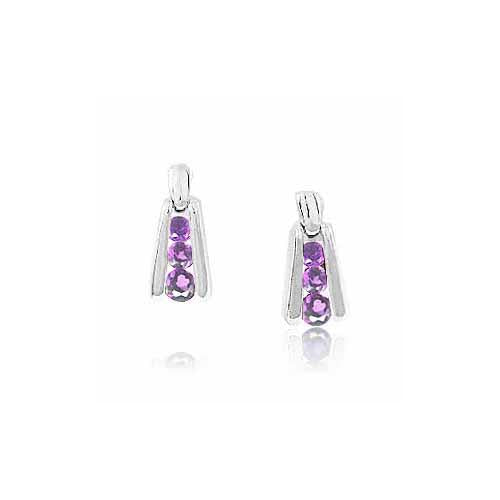 Sterling Silver Amethyst 3 Stone Earrings