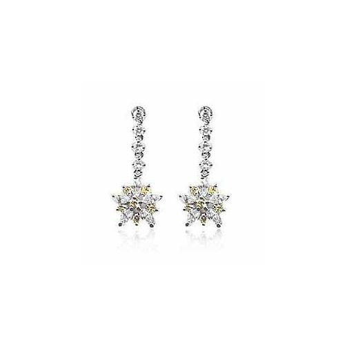 Sterling Silver Yellow & Clear CZ Flower Dangle Earrings