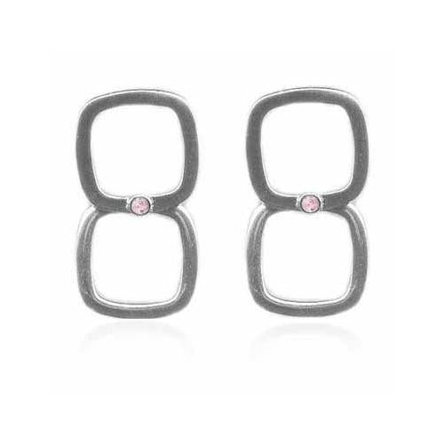 Sterling Silver Pink CZ Double Open Square Earrings
