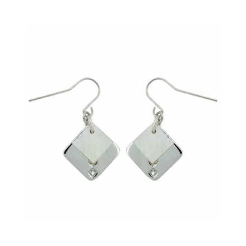 Sterling Silver Mother Of Pearl & CZ Diamond Shaped Earrings