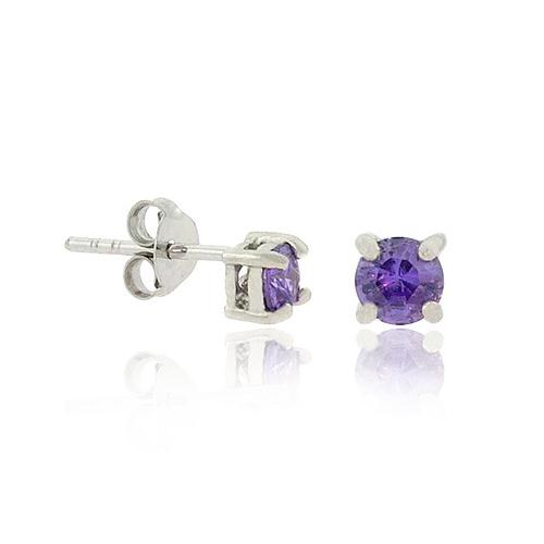 Sterling Silver .925 4mm Created Amethyst cz Stone Small Stud Earrings