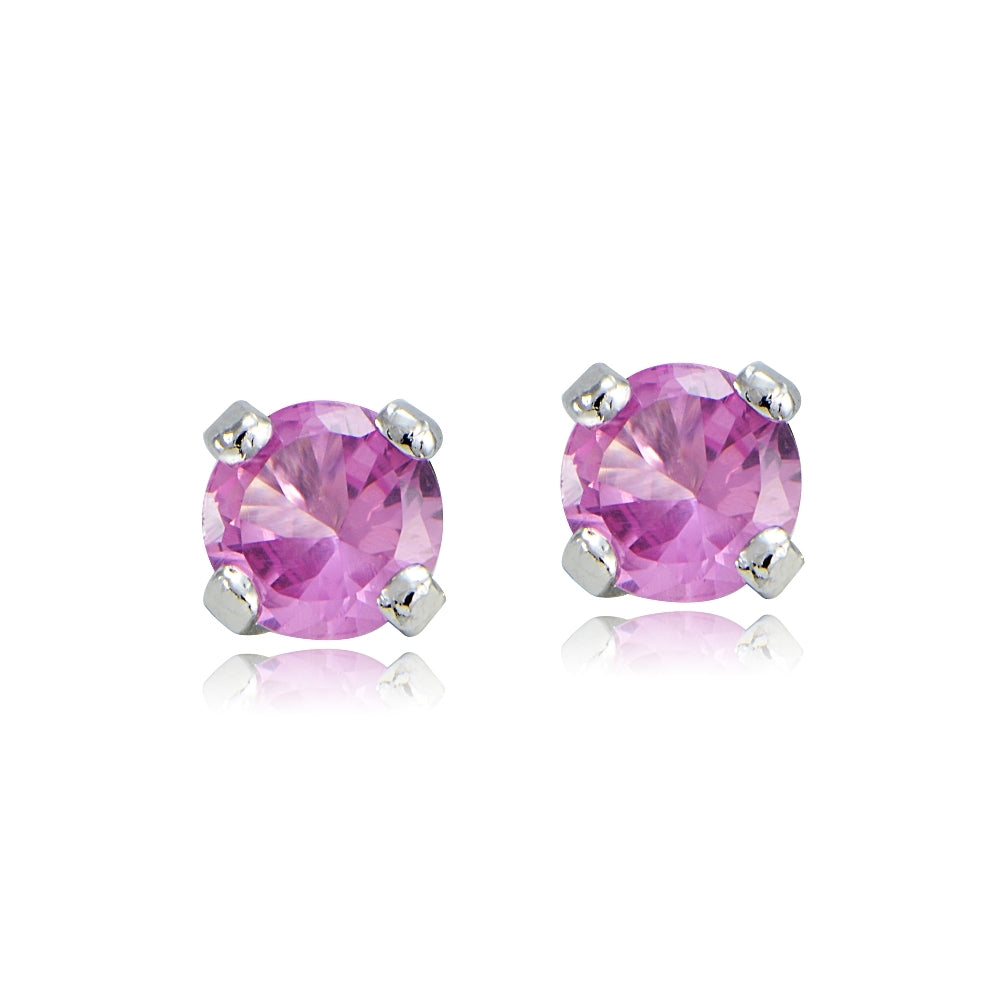Sterling Silver .925 4mm Hot Pink cz Stone Prong Small Stud Earrings