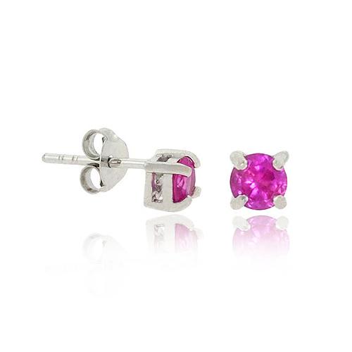 Sterling Silver .925 4mm Hot Pink cz Stone Prong Small Stud Earrings