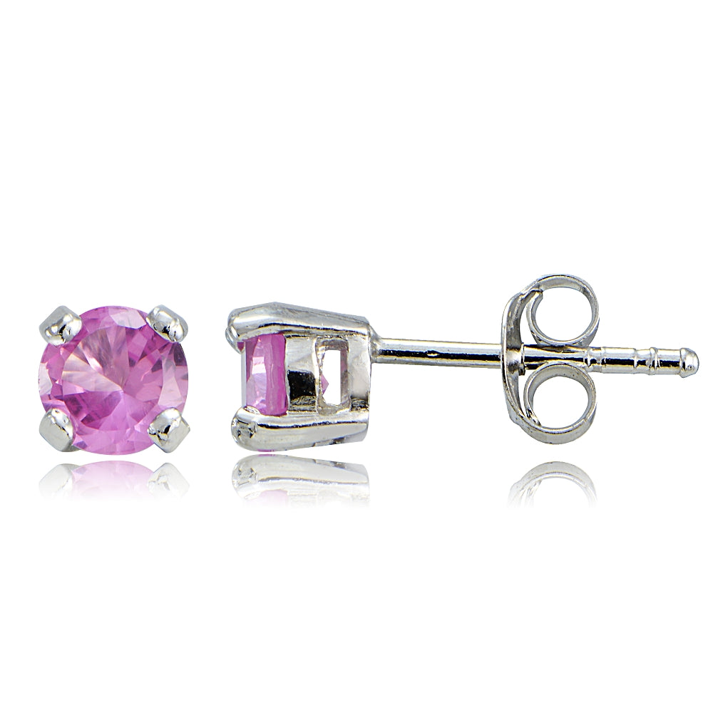 Sterling Silver .925 4mm Hot Pink cz Stone Prong Small Stud Earrings-4