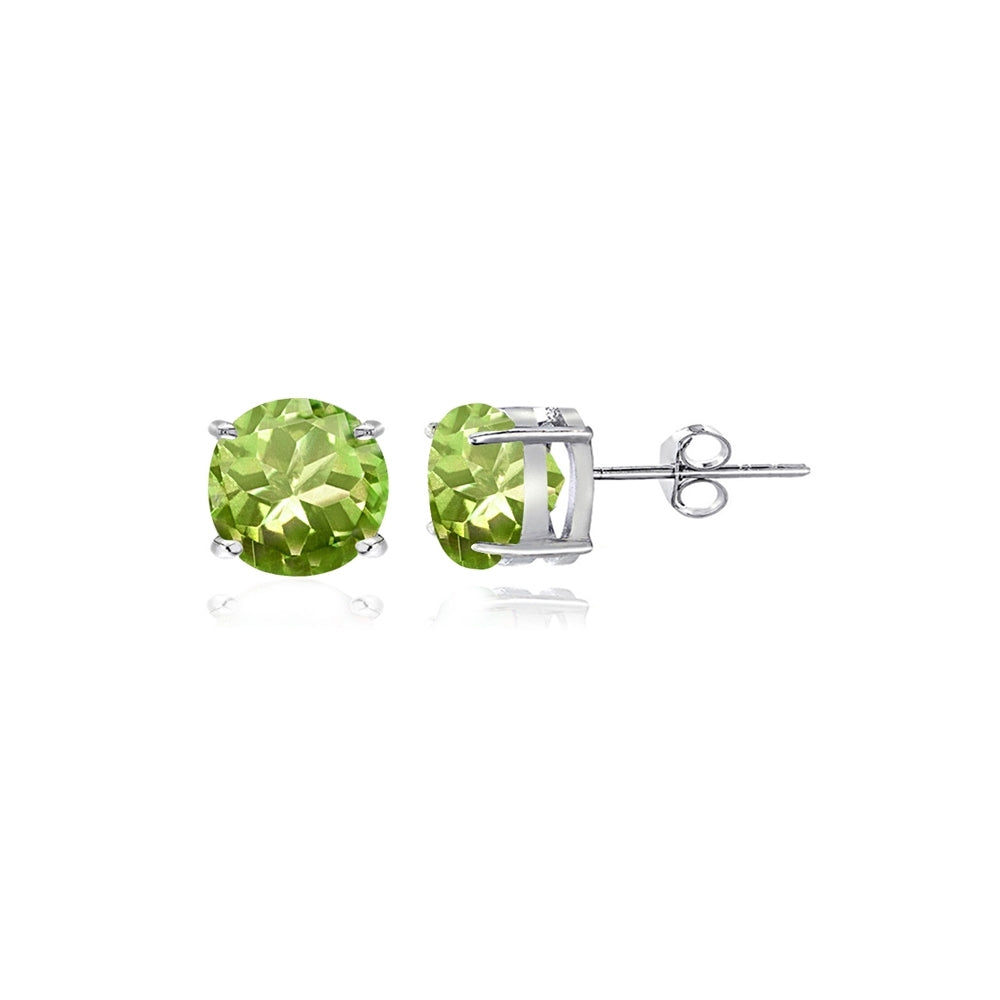 Sterling Silver Peridot 4mm Round-Cut Solitaire Stud Earrings