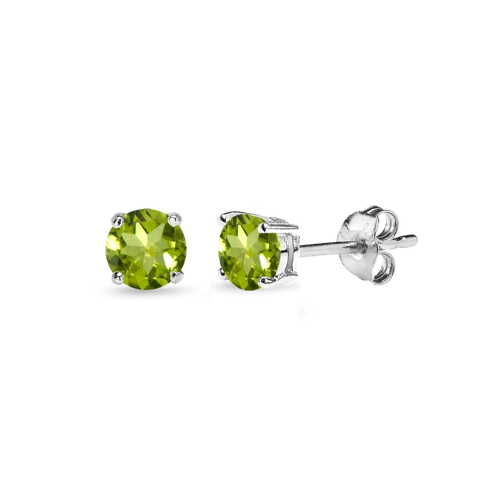 Sterling Silver Peridot 4mm Round-Cut Solitaire Stud Earrings-2
