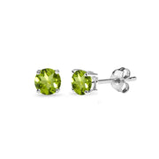 Sterling Silver Peridot 4mm Round-Cut Solitaire Stud Earrings