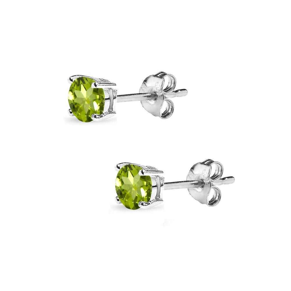 Sterling Silver Peridot 4mm Round-Cut Solitaire Stud Earrings-3