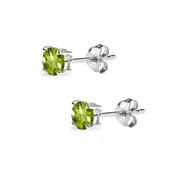 Sterling Silver Peridot 4mm Round-Cut Solitaire Stud Earrings