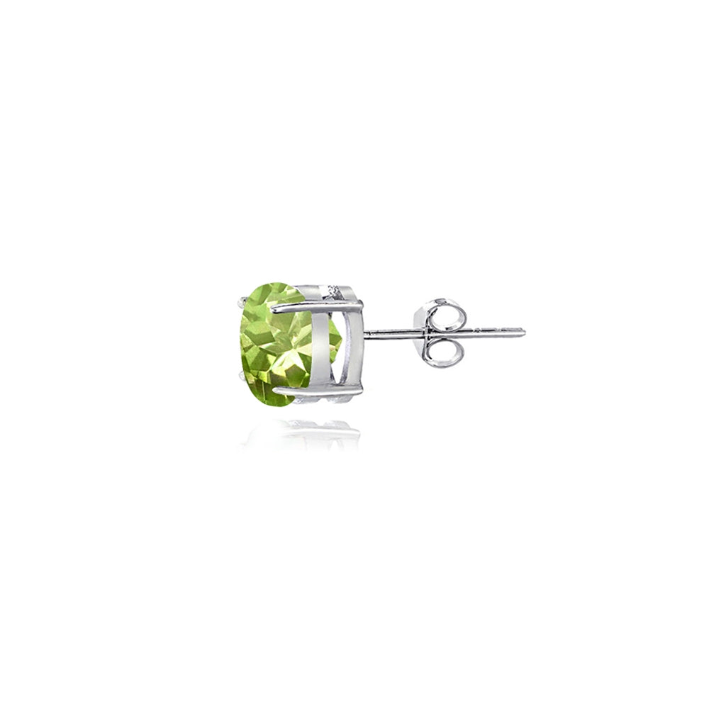 Sterling Silver Peridot 4mm Round-Cut Solitaire Stud Earrings-4