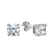 Sterling Silver 1/2 ct Cubic Zirconia 4mm Round Stud Earrings