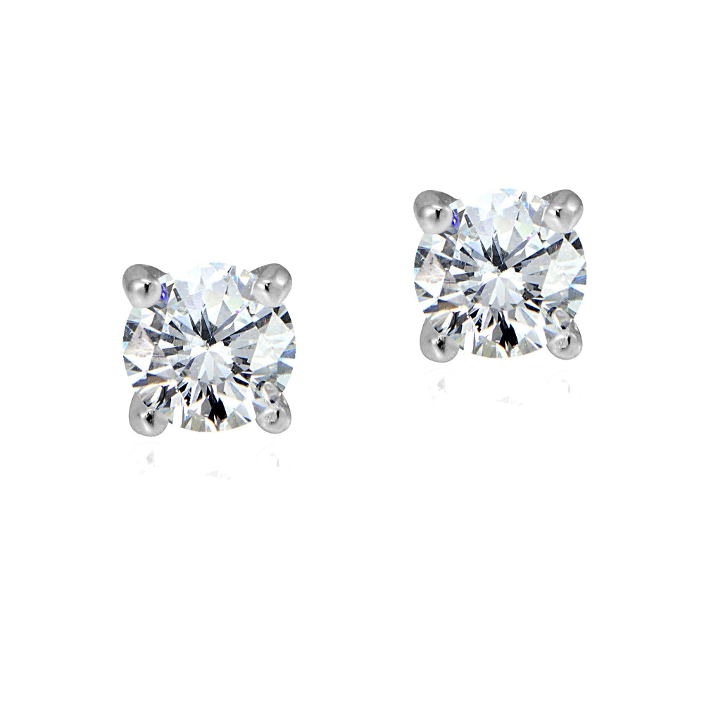 Sterling Silver 1/2 ct Cubic Zirconia 4mm Round Stud Earrings-2