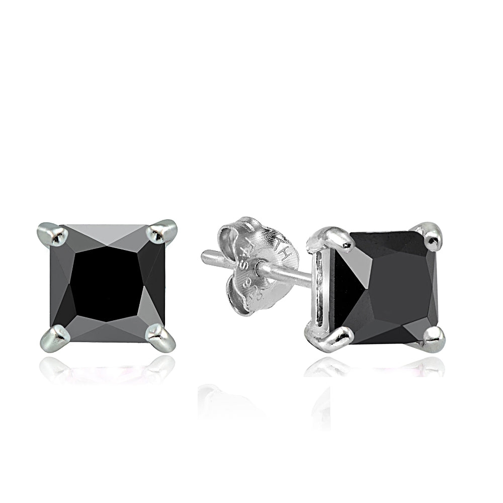 Sterling Silver 2.5ct Black Cubic Zirconia 6mm Square Stud Earrings