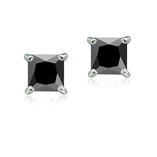 Sterling Silver 2.5ct Black Cubic Zirconia 6mm Square Stud Earrings