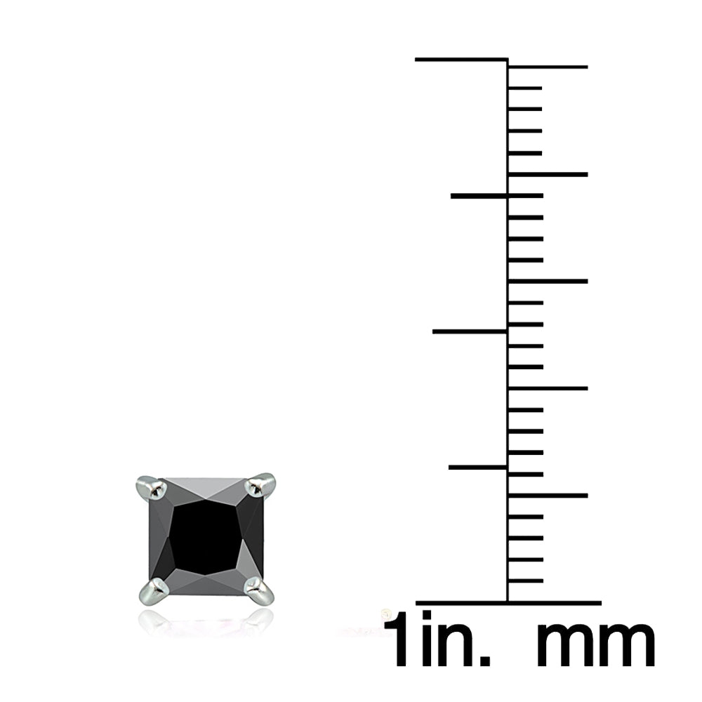 Sterling Silver 2.5ct Black Cubic Zirconia 6mm Square Stud Earrings-3