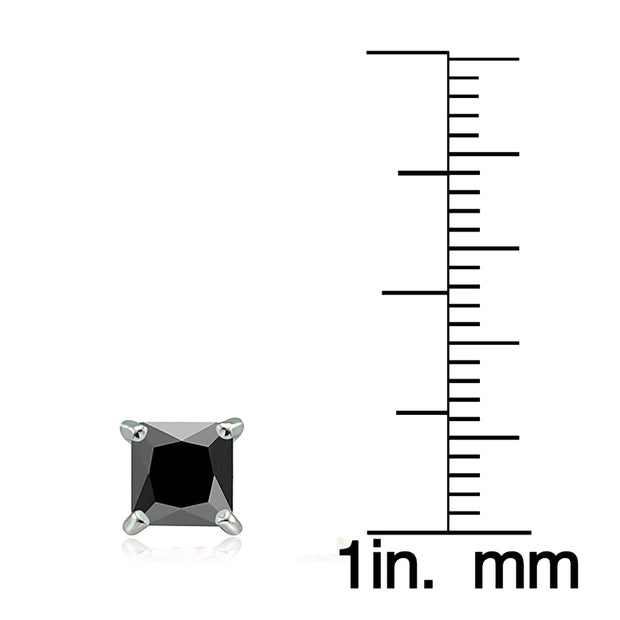 Sterling Silver 2.5ct Black Cubic Zirconia 6mm Square Stud Earrings